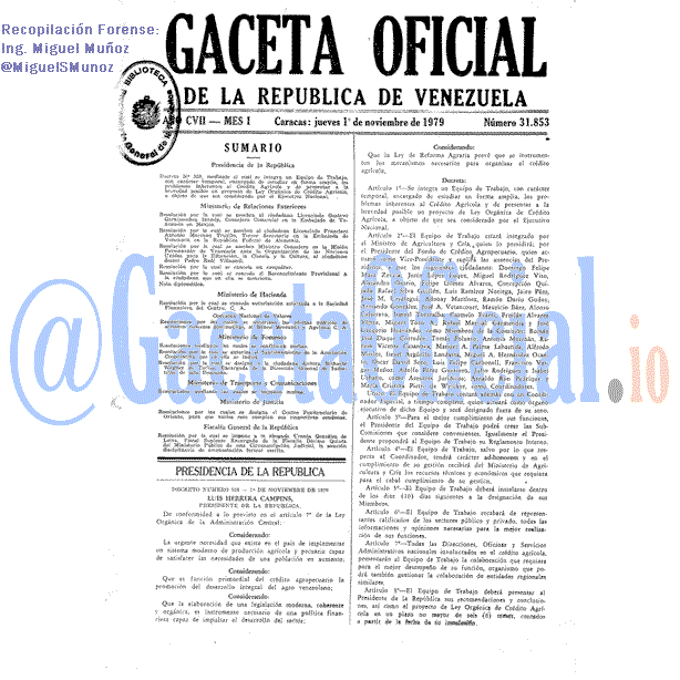 Gaceta Oficial 31853 del 1 Noviembre 1979