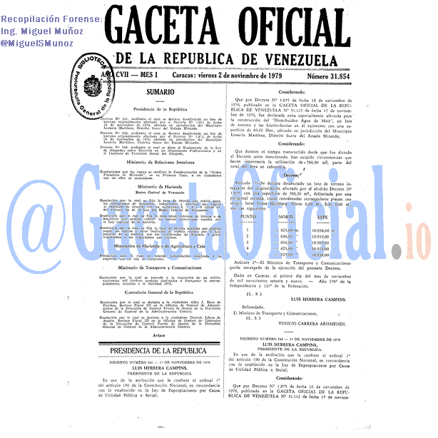 Gaceta Oficial 31854 del 2 Noviembre 1979