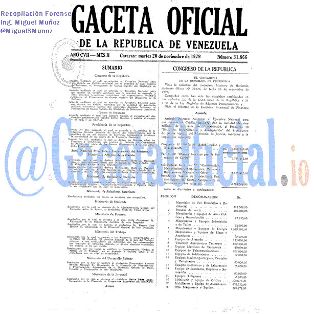 Gaceta Oficial 31866 del 20 Noviembre 1979