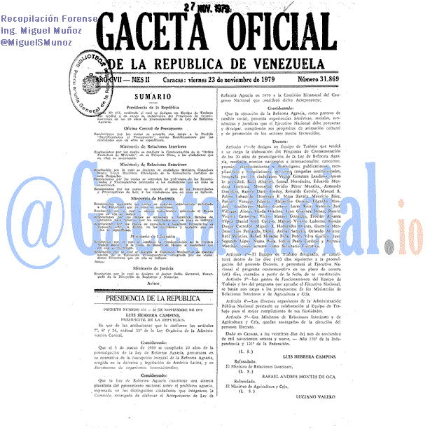 Gaceta Oficial 31869 del 23 Noviembre 1979