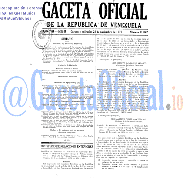 Gaceta Oficial 31872 del 28 Noviembre 1979