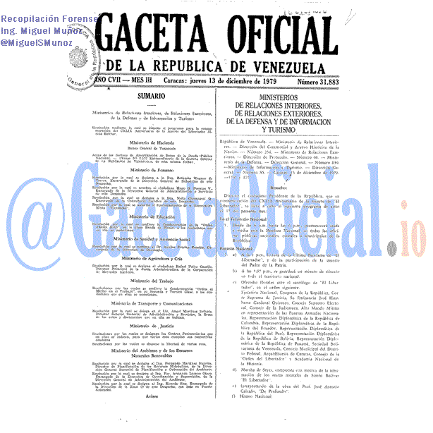 Gaceta Oficial 31883 del 13 Diciembre 1979