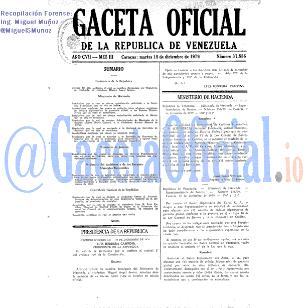 Gaceta Oficial 31886 del 18 Diciembre 1979