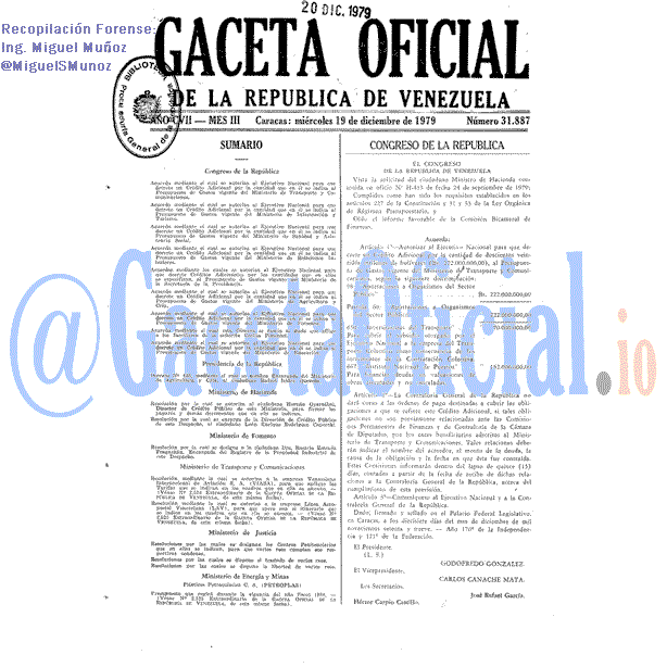 Gaceta Oficial 31887 del 19 Diciembre 1979
