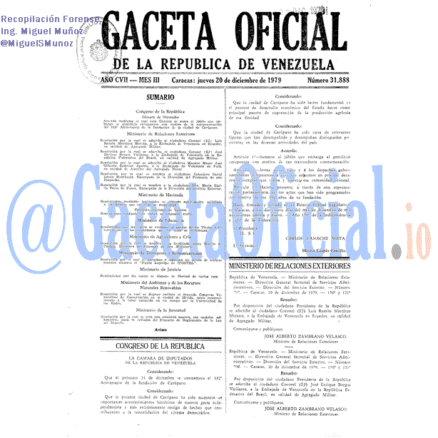 Gaceta Oficial 31888 del 20 Diciembre 1979