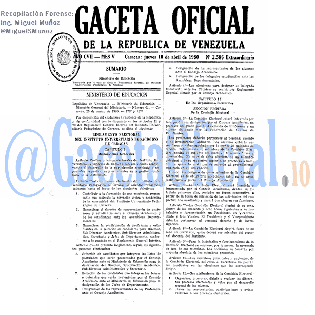 Gaceta Oficial 2586 del 10 Abril 1980