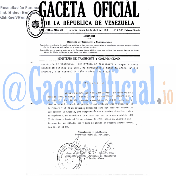 Gaceta Oficial 2589 del 14 Abril 1980