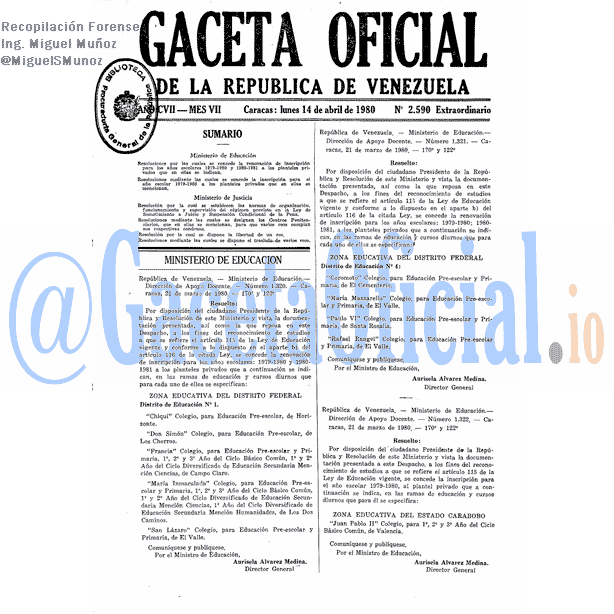 Gaceta Oficial 2590 del 14 Abril 1980