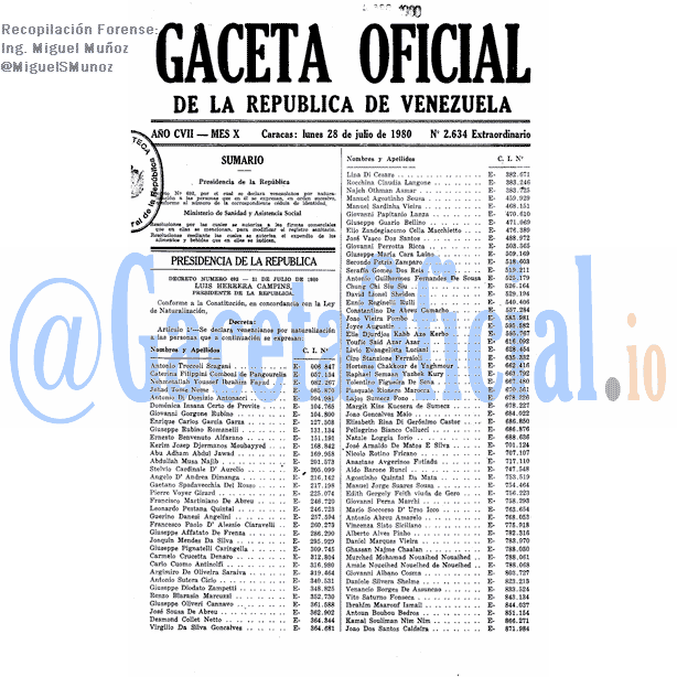 Gaceta Oficial 2634 del 28 Julio 1980