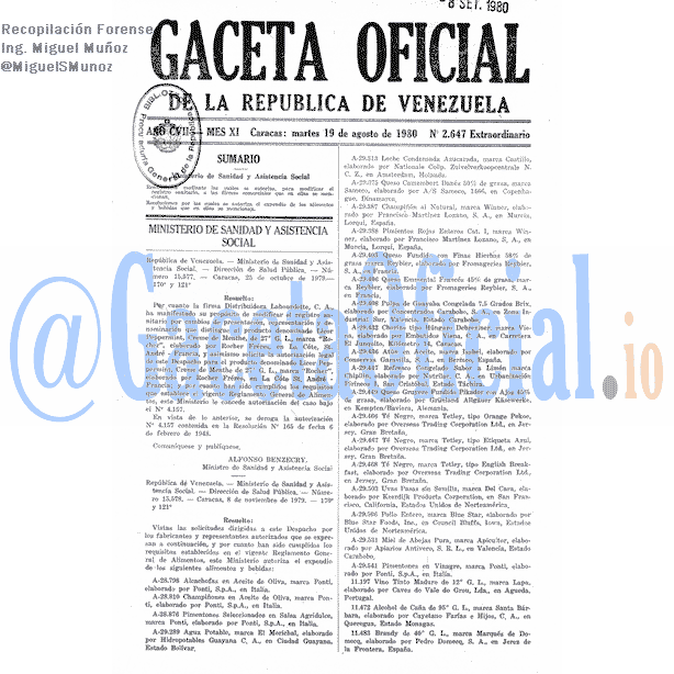 Gaceta Oficial 2647 del 19 Agosto 1980