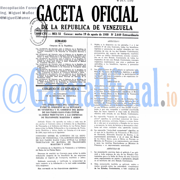 Gaceta Oficial 2649 del 19 Agosto 1980