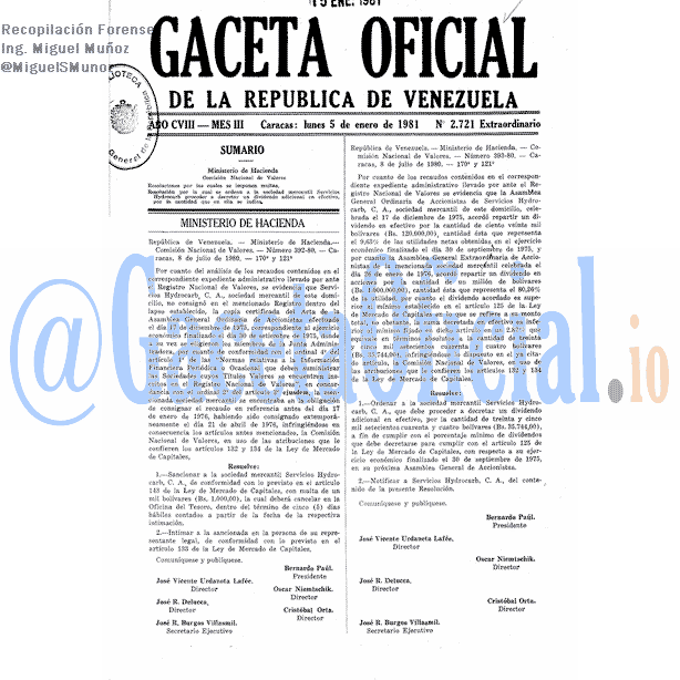 Gaceta Oficial 2721 del 5 Enero 1981