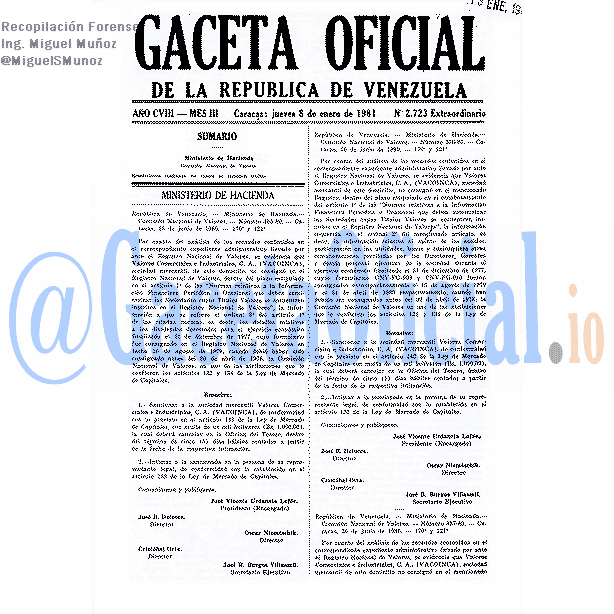 Gaceta Oficial 2723 del 8 Enero 1981