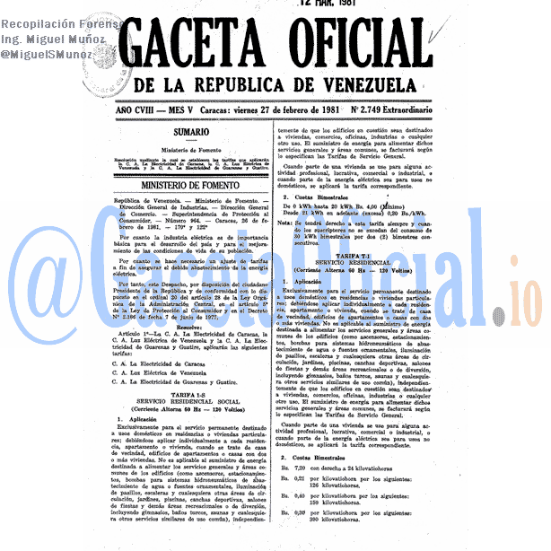Gaceta Oficial 2749 del 27 Febrero 1981