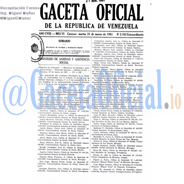 Gaceta Oficial 2762 del 31 Marzo 1981