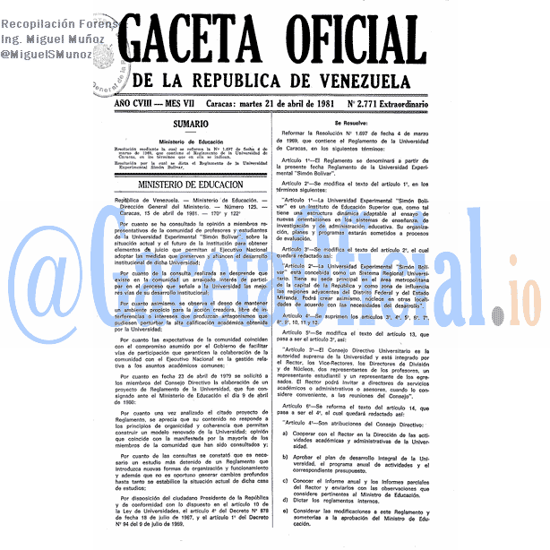 Gaceta Oficial 2771 del 21 Abril 1981
