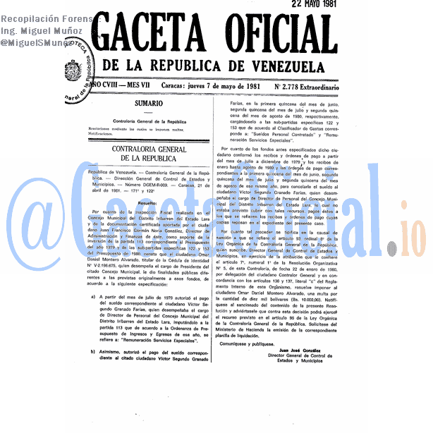 Gaceta Oficial 2778 del 7 Mayo 1981