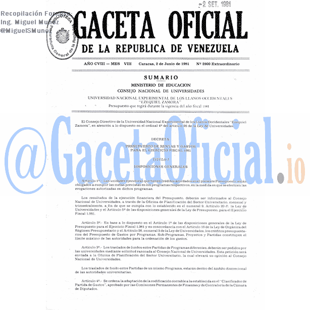 Gaceta Oficial 2800 del 2 Junio 1981