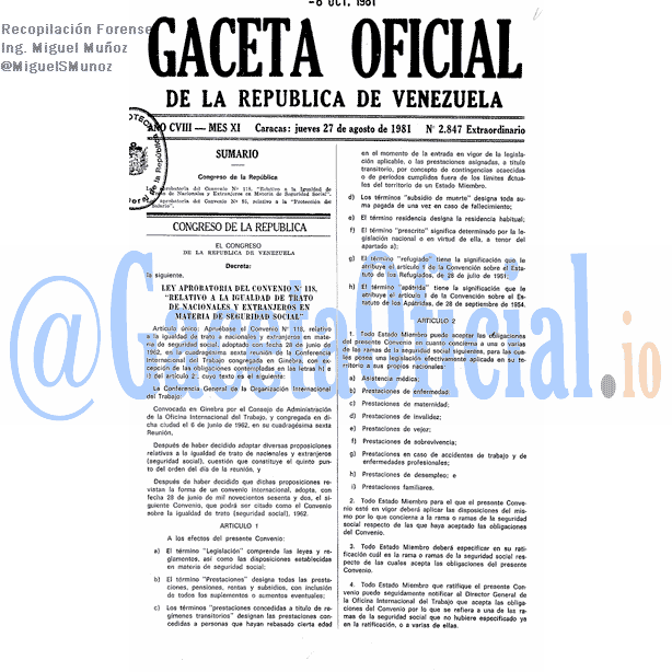 Gaceta Oficial 2847 del 27 Agosto 1981