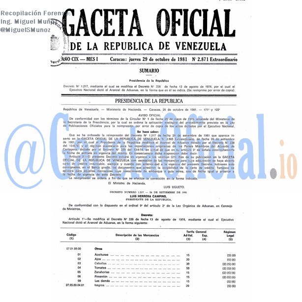 Gaceta Oficial 2871 del 29 Octubre 1981