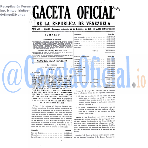 Gaceta Oficial 2889 del 23 Diciembre 1981
