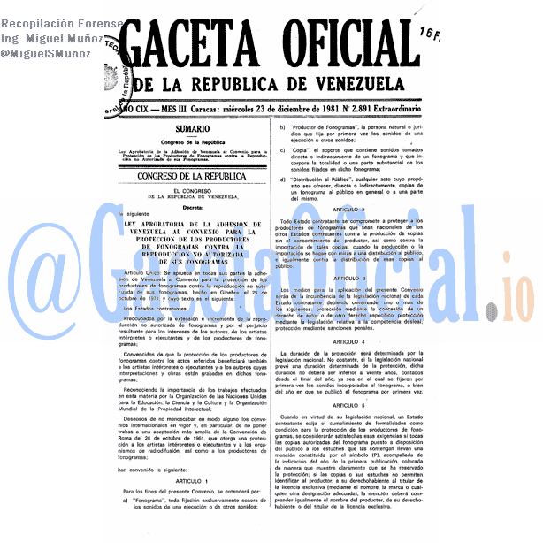 Gaceta Oficial 2891 del 23 Diciembre 1981