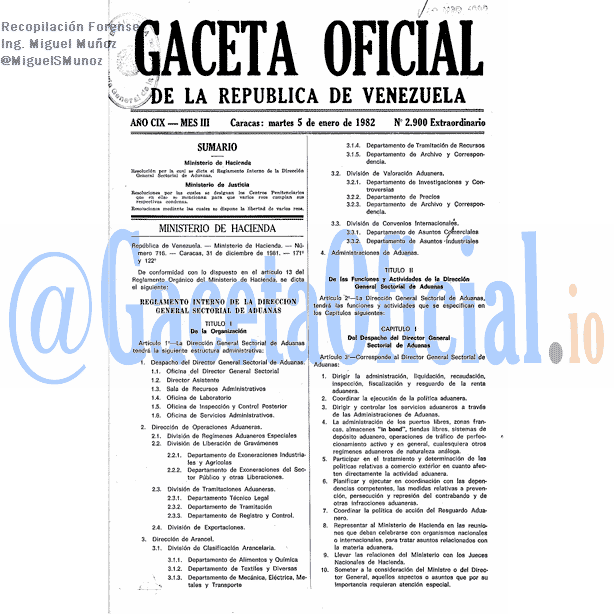 Gaceta Oficial 2900 del 5 Enero 1982