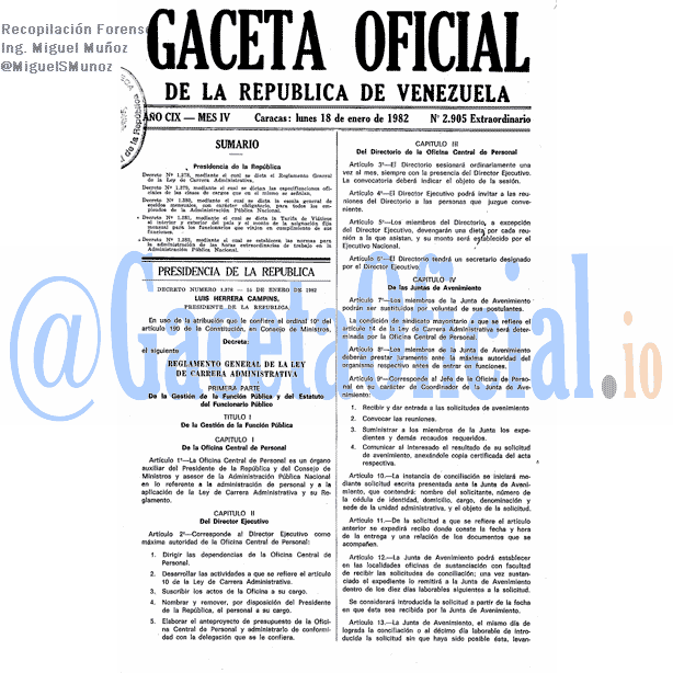 Gaceta Oficial 2905 del 18 Enero 1982