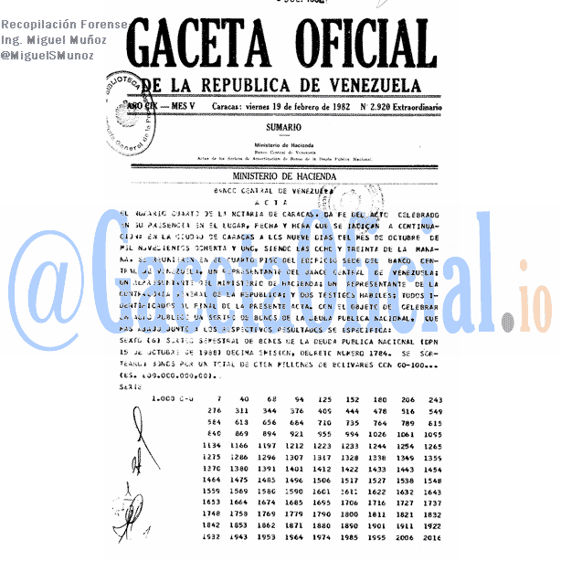 Gaceta Oficial 2920 del 19 Febrero 1982