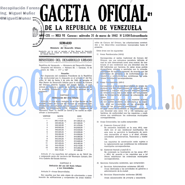 Gaceta Oficial 2930 del 31 Marzo 1982