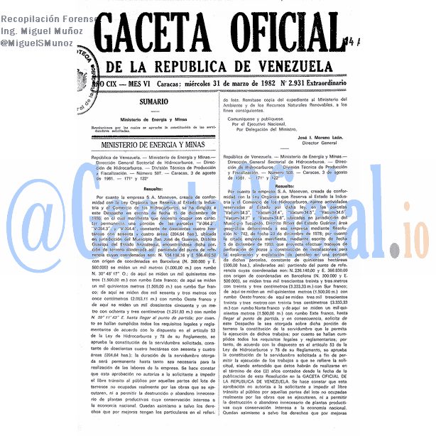 Gaceta Oficial 2931 del 31 Marzo 1982