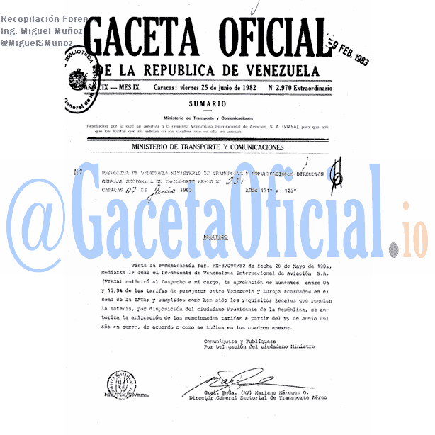 Gaceta Oficial 2970 del 25 Junio 1982