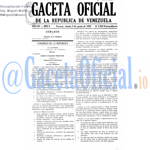 Gaceta Oficial 2992 del 3 Agosto 1982