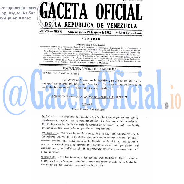 Gaceta Oficial 3001 del 19 Agosto 1982