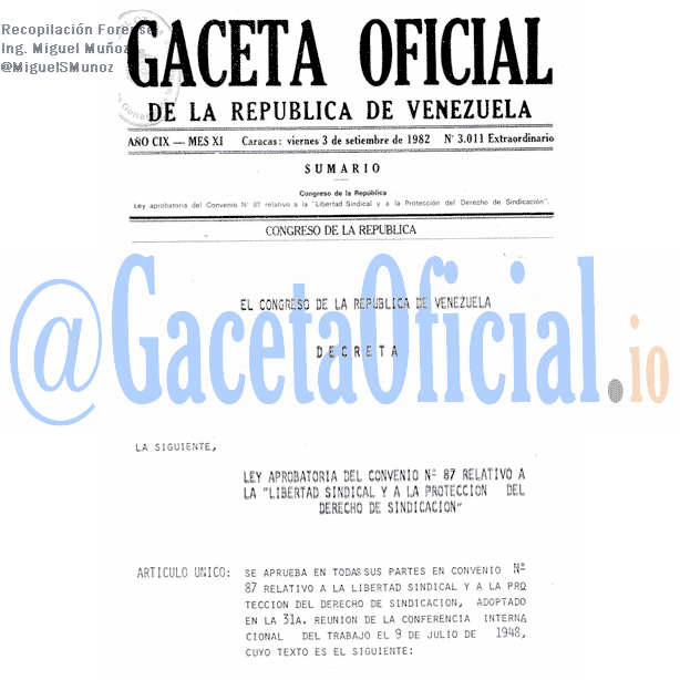 Gaceta Oficial 3011 del 3 Septiembre 1982