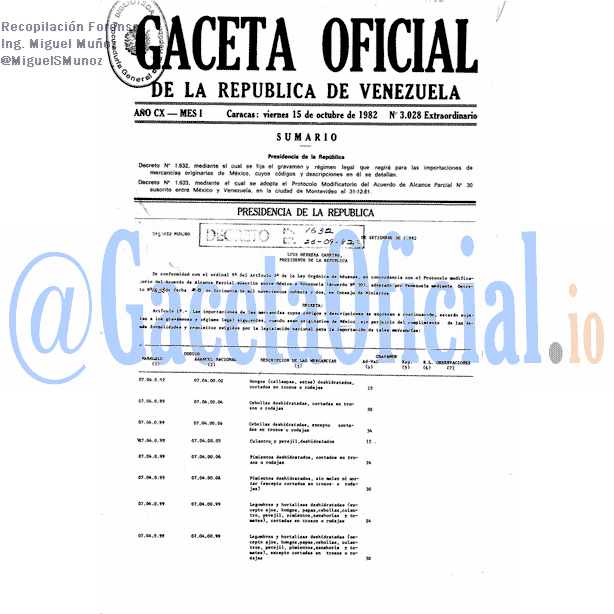 Gaceta Oficial 3028 del 15 Octubre 1982