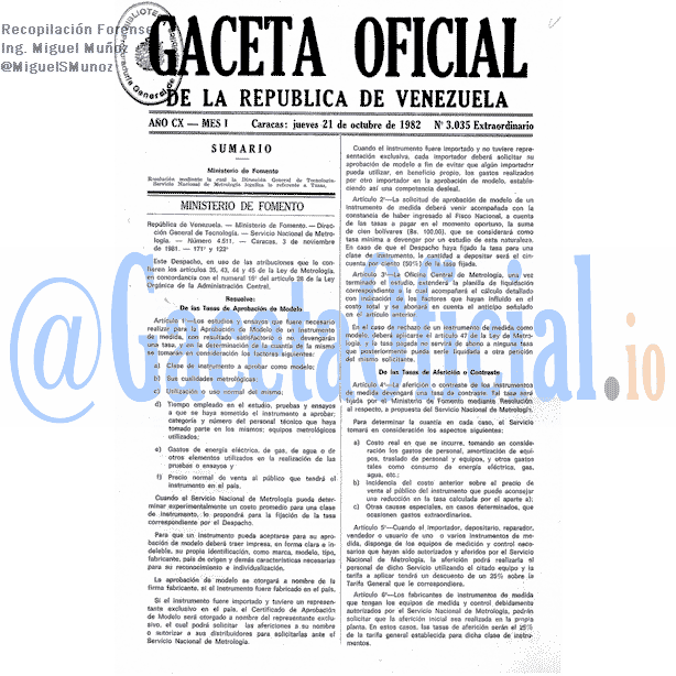 Gaceta Oficial 3035 del 21 Octubre 1982