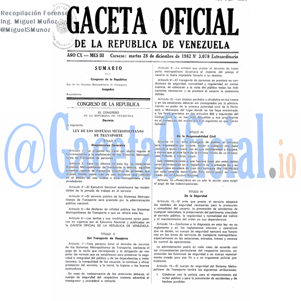 Gaceta Oficial 3078 del 28 Diciembre 1982