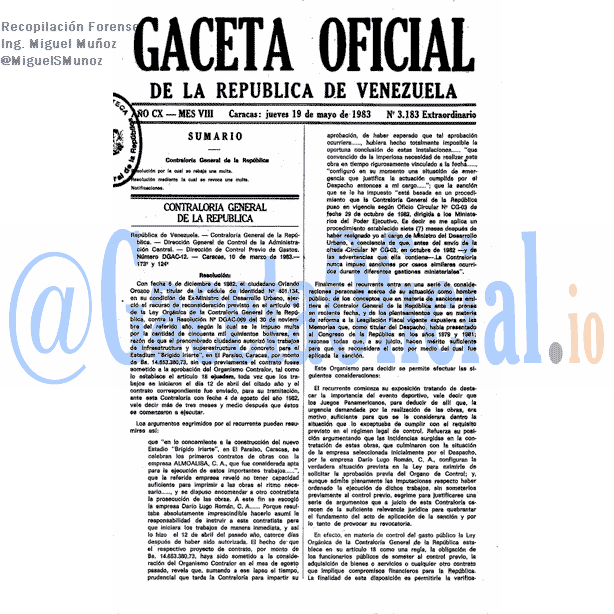 Gaceta Oficial 3183 del 19 Mayo 1983