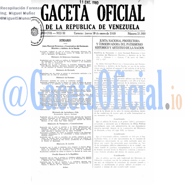 Gaceta Oficial 31900 del 10 Enero 1980