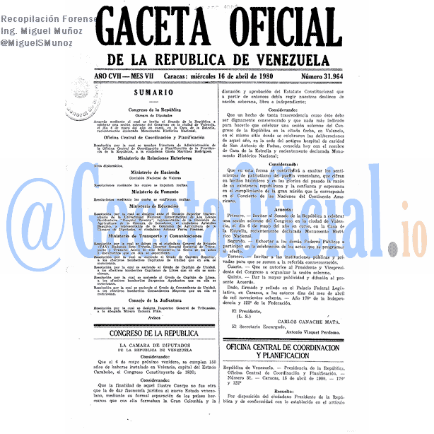 Gaceta Oficial 31964 del 16 Abril 1980