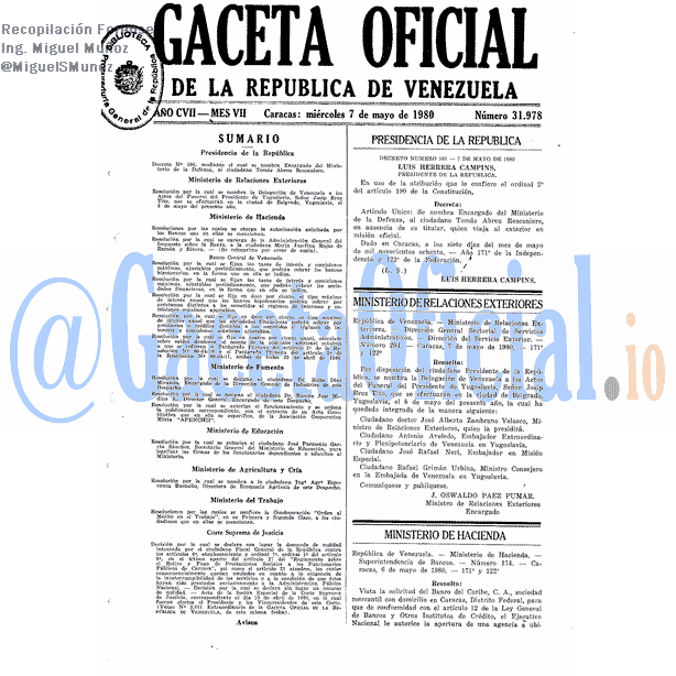 Gaceta Oficial 31978 del 7 Mayo 1980