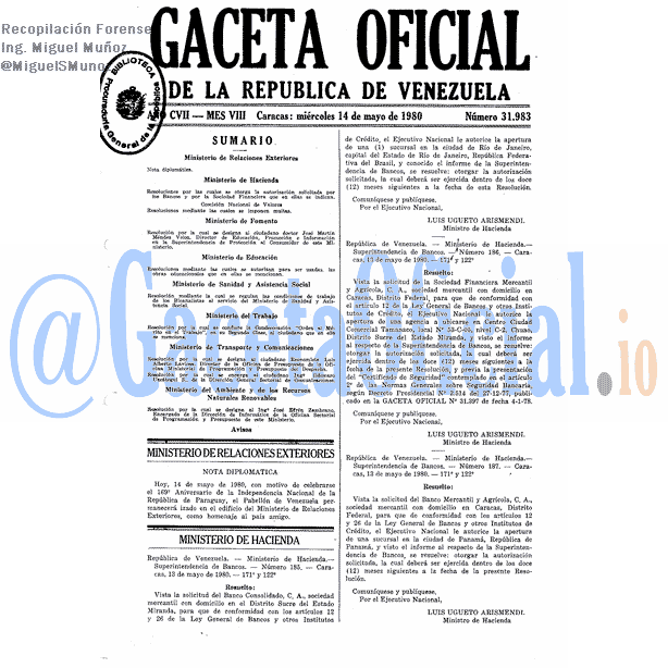 Gaceta Oficial 31983 del 14 Mayo 1980