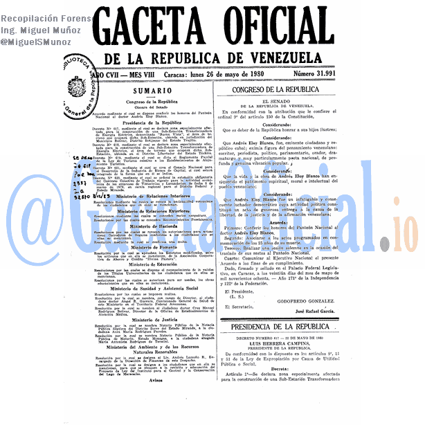 Gaceta Oficial 31991 del 26 Mayo 1980