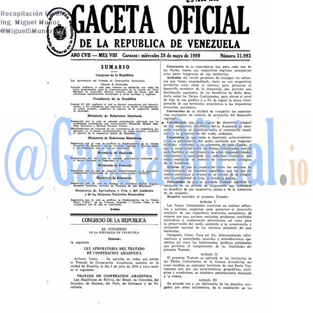 Gaceta Oficial 31993 del 28 Mayo 1980