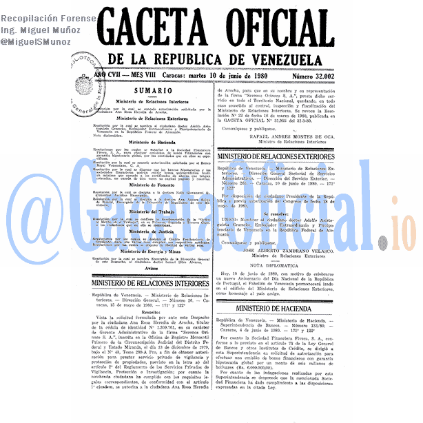 Gaceta Oficial 32002 del 10 Junio 1980