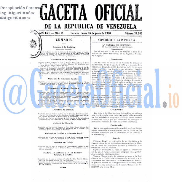 Gaceta Oficial 32006 del 16 Junio 1980