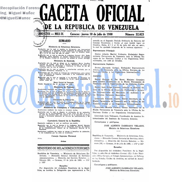 Gaceta Oficial 32023 del 10 Julio 1980