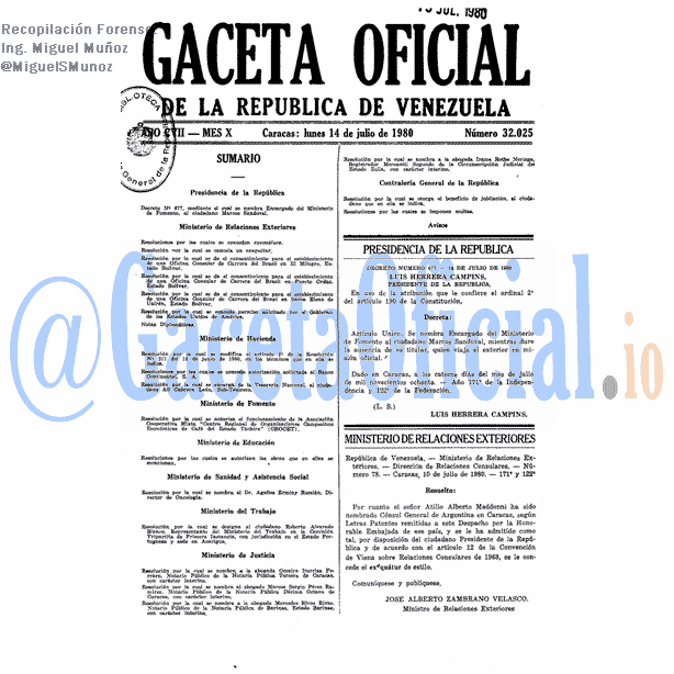 Gaceta Oficial 32025 del 14 Julio 1980