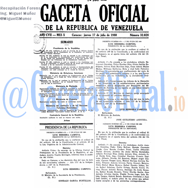 Gaceta Oficial 32028 del 17 Julio 1980